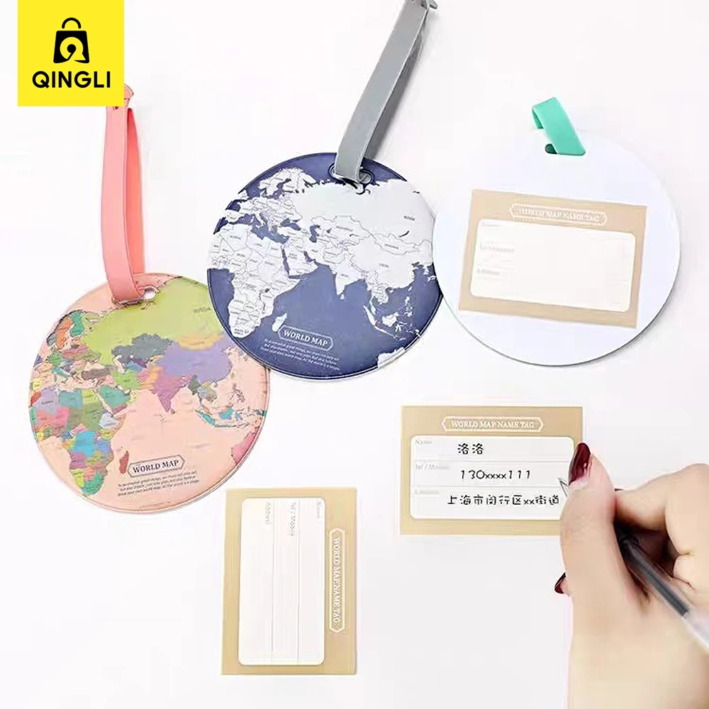 New Creative Travel Map Luggage Tag Men Women Travel Accessories PU Leather Luggage Consignment Label Baggage Identification Tag