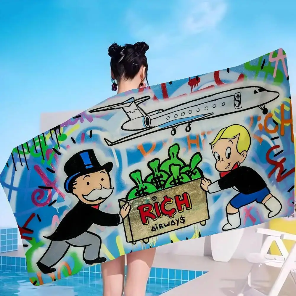 Dollar Alec Monopoly cartoon Microfiber Blanket Quick Drying Beach Towels Oversized Printing Super Absorbent Pool Towel Blanket