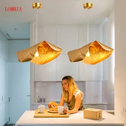 Postmodern light luxury all copper lamp chandelier restaurant living room bar pendant light retro designer lotus leaf lighting