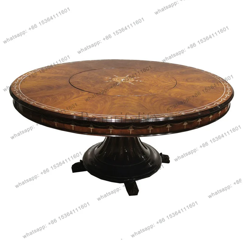 Alexander English inlaid turntable round dining table mahogany inlaid shell dining table classical