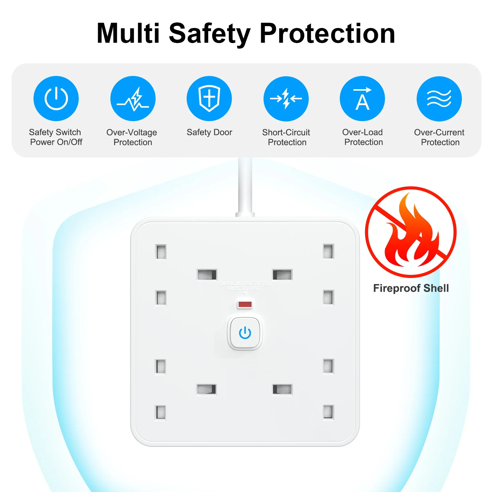 UK Plug Power strip Expansion socket with 4 AC sockets 3 USB and 1 Type C port 1.8m extension cord for home office dorms