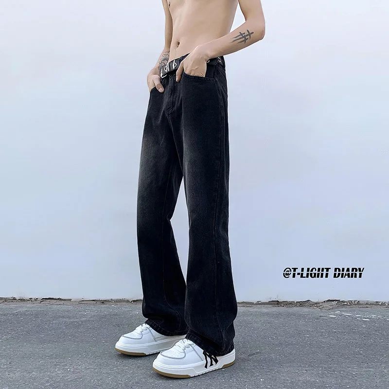 

Original High Street American Sle Jeans Men's Long Straight Leg Bell Bot Trendy adient Denim Pants Youth Faion