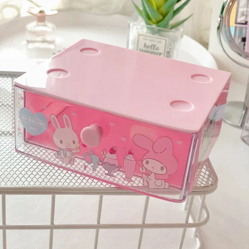 Sanrios Hello Kitty My Melody Drawer Storage Box Cartoon Desktop Storage Organizer Multi-Layer Dresser Organize Cosmetic Box