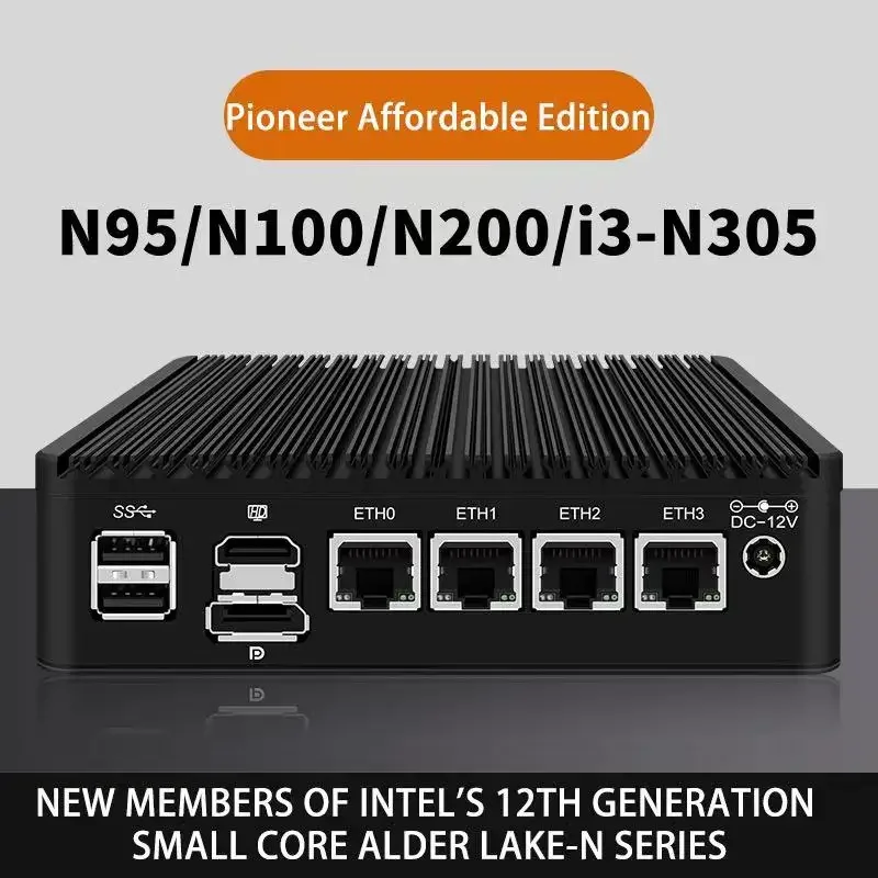 

12th Gen Intel i3 N305 N200 N100 Mini Desktop Pocket Computer Firewall Router Mini PC 4xi226-V 2.5G Proxmox Host Fanless PC