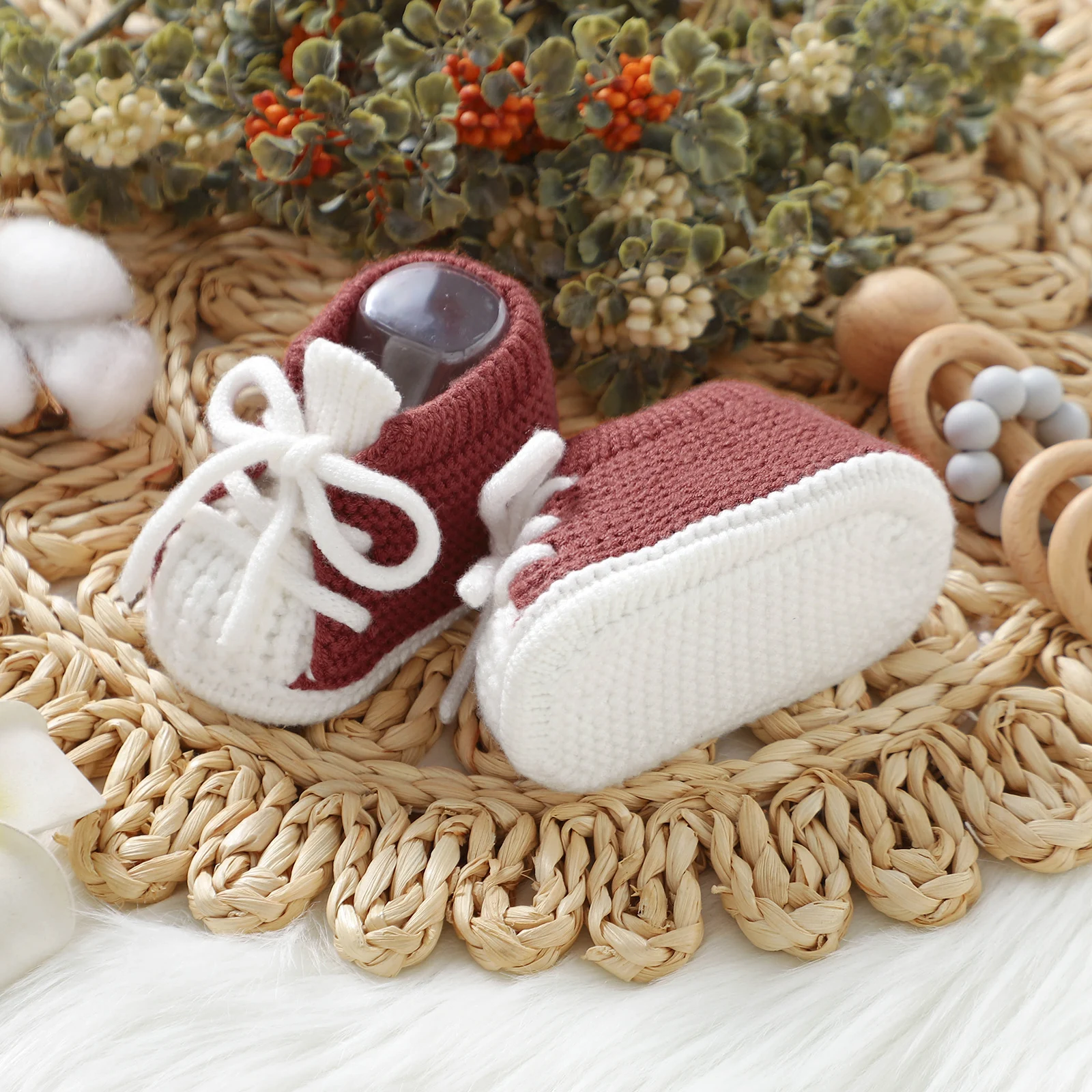 

Baby Shoes Knitted Newborn Boys Girls Bed Boots Color-blocking Bandage Infant Clothing Accessories Toddler Child Footwear 0-18M