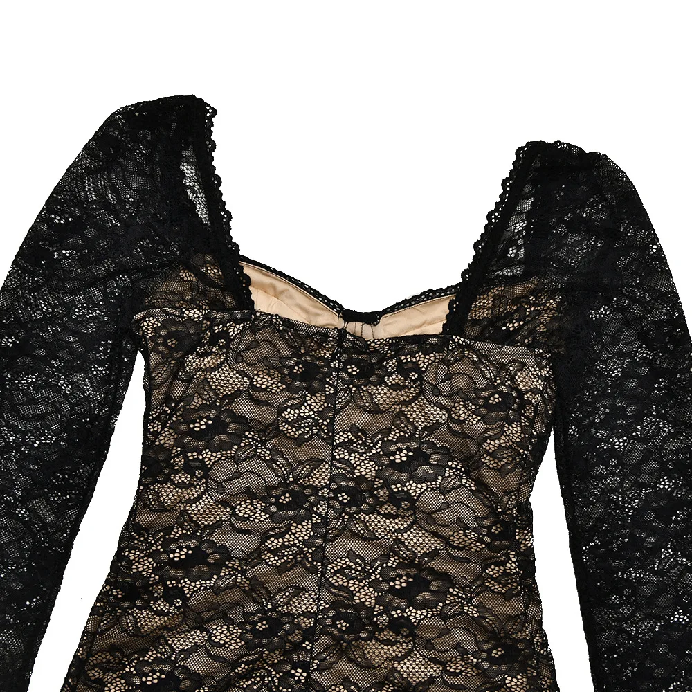 Women's Black Lace Strapless Mermaid Dress With Long Sleeve Shrug Elegant Slit Evening Party Dresses Autumn Red Female Clothing