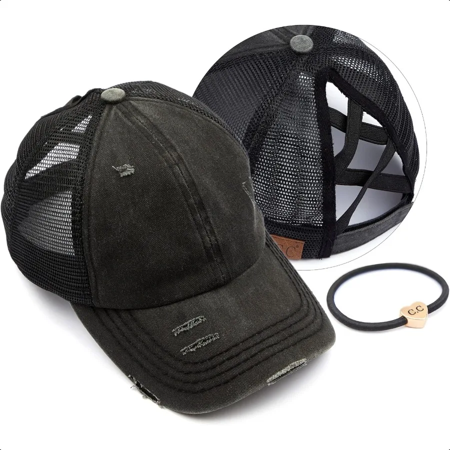 

C.C Ponycap My High Bun Ponytail Adjustable Glitter Mesh Trucker Baseball Cap