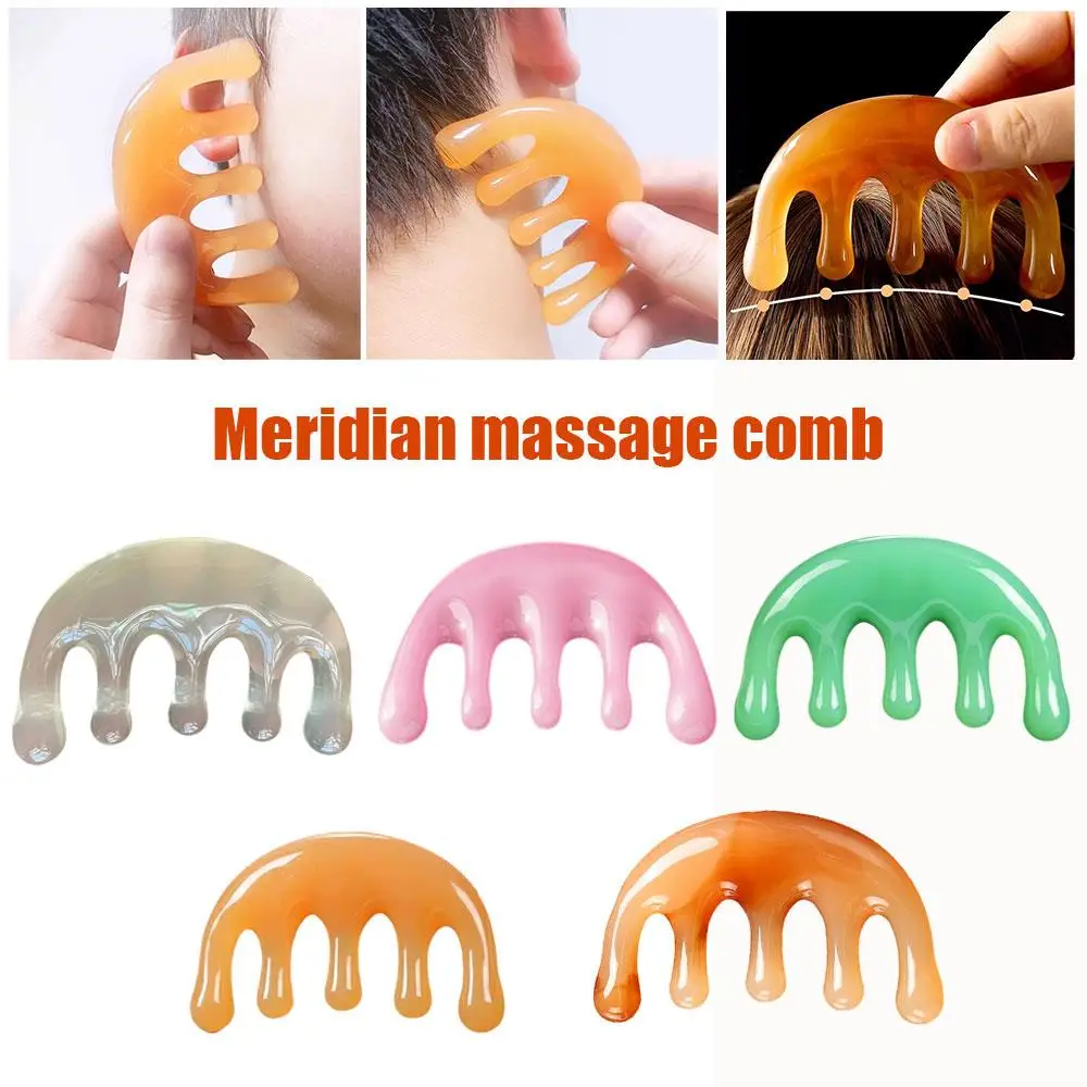 

1Pc Massage Comb Wide Tooth Styling Tool Meridian Relax Massager Comb Scalp Face Massager Soild Color Decor Durable Resin Comb