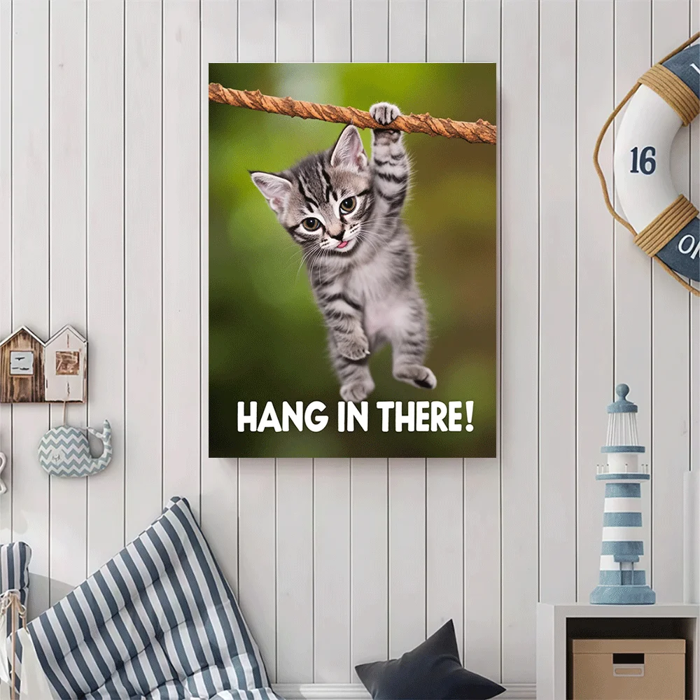 1PC-Unframed Canvas poster wall decoration  Cute Kitten Hanging From Branch Hang In There Motivational Poster Art
