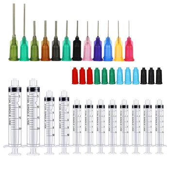 20-65 szt. Strzykawek z igłami z tępą końcówką 14ga-25ga z nasadkami na strzykawki i nasadkami na igły do ​​napełniania i pomiaru płynów Olej