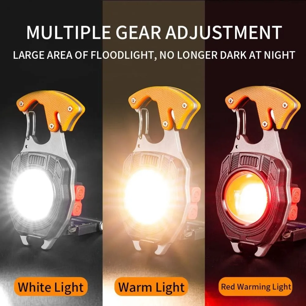 7 Light Modes Keychain Work Light 1600Lumen With Folding Bracket COB Flashlight Screwdriver Bottle Opener