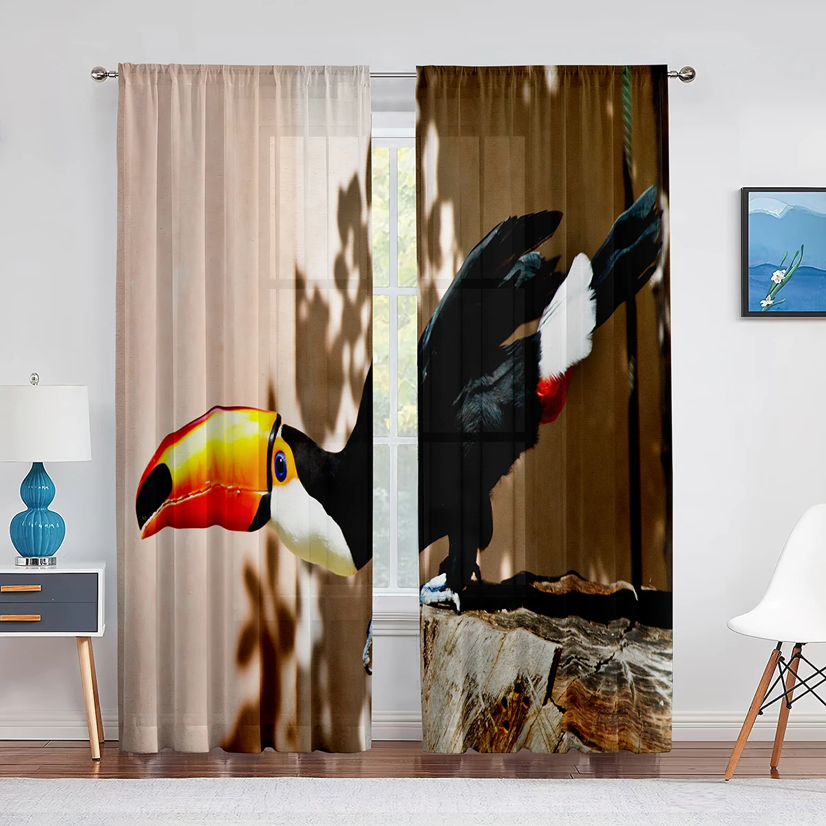 Tropical Bird Toucan Palm Tree Leaf Ocean Sheer Voile Curtains for Kitchen Living Room Bedroom Tulle Curtains Window Treatment