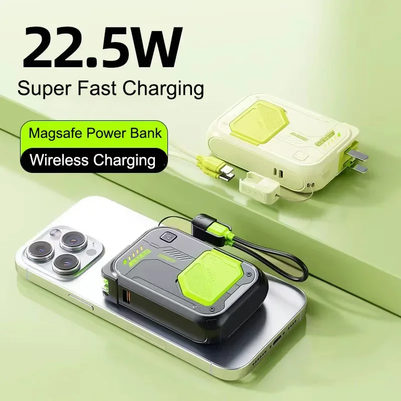 10000mAh Magsafe Power Bank 22.5W Fast Charging Powerbank with Cable AC Plug Portable Charger for iPhone Xiaomi Huawei Poverbank