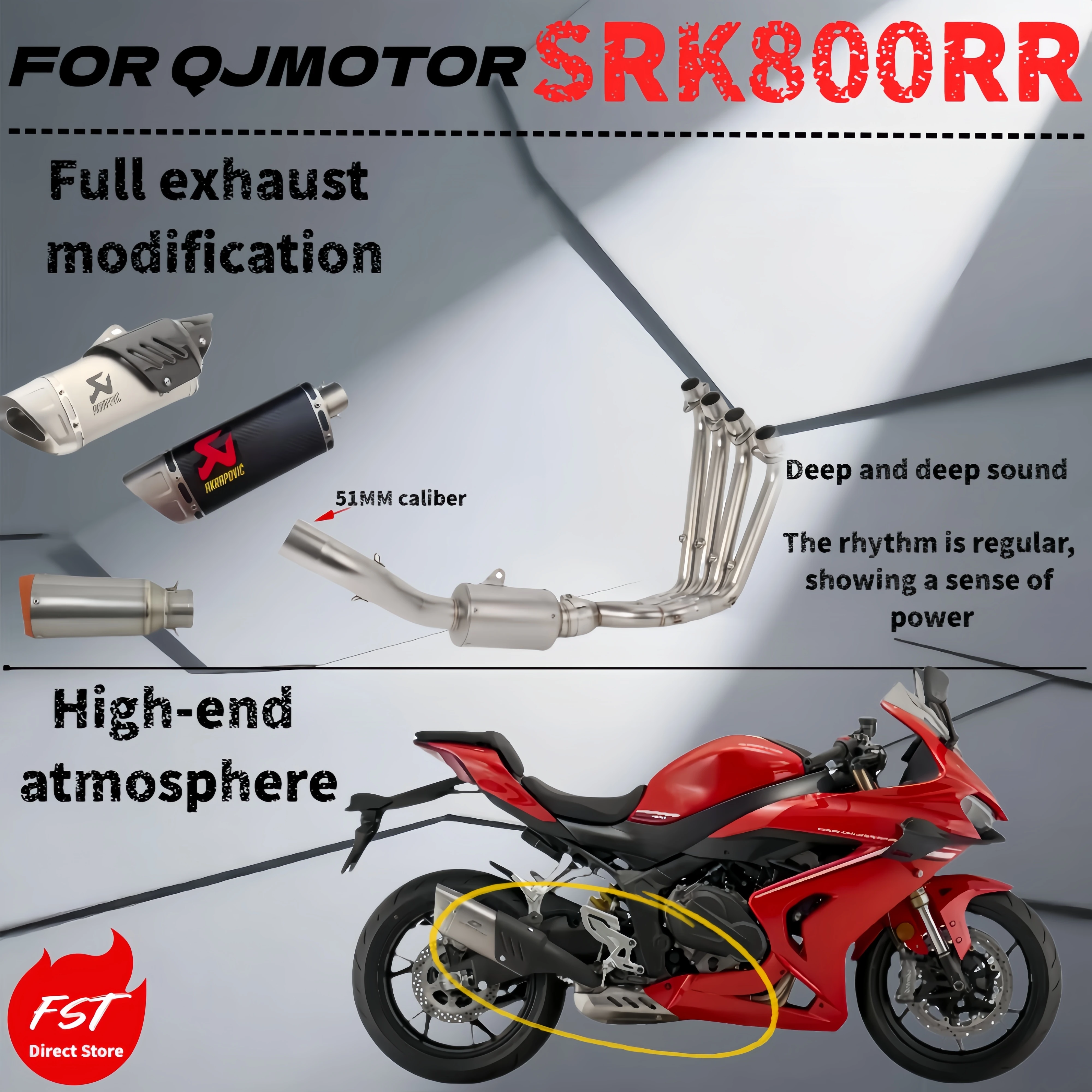 

For QJMOTOR SRK800RR/600RS model modified exhaust pipe front middle exhaust original car appearance