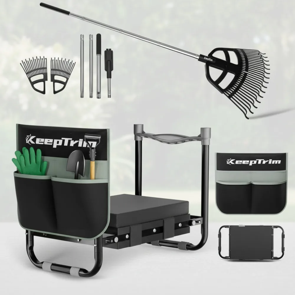 

Heavy Duty Garden Kneeler Seat & Adjustable Leaf Rake - Comfortable Gardening Tools for Seniors