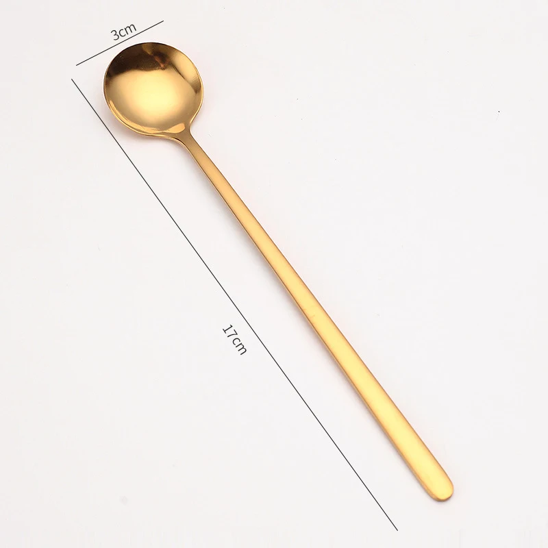 Coffee Spoon Stainless Steel Round Head Long Handle Ice Cream Stirring Dessert Honey Mixing Spoon Kitchen Tableware Decoration