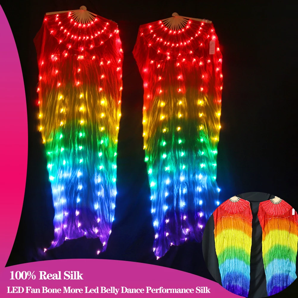

LED Fan Bone More Led Belly Dance Performance Silk Fans Shining White Blue Rainbow LED Dance Fans 1 pc / 1 pair with Batteries