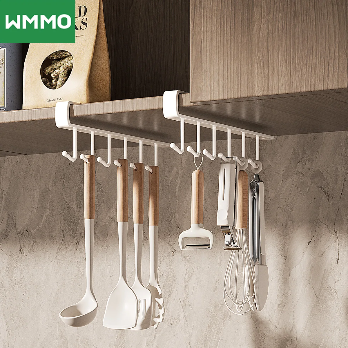 WMMO Mug Hanging Hooks, No-Drill Kitchen Hooks,  Under-Cabinet Suspension Hooks Kitchen Accessories Bathroom Organizer Storage