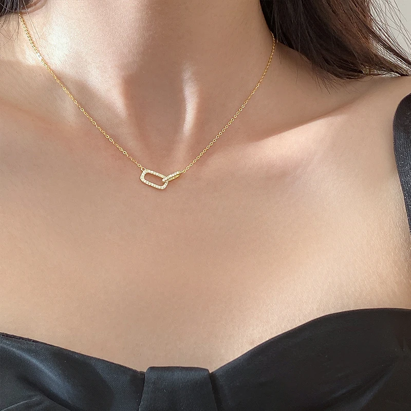 WANTME 925 Sterling Silver Fashion Interlocking Romantic Charm Chain Necklace for Women Elegant Luxury Zircon Wedding Jewelry 4