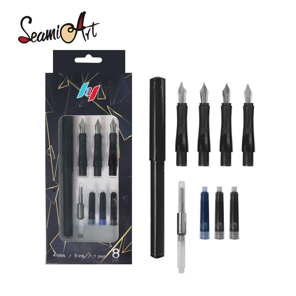 New 4 Nib Calligraphy Fountain Pen Extend Holder with 3Pcs Ink for Writing Pens Cartridge Gift Box Office Stationery Supplies