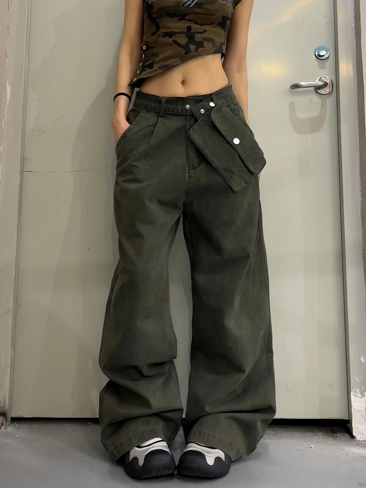

Джинсы DoubleD American Washed Workwear с отстегивающейся поясной сумкой, прямые, женские, свободные, широкие, повседневные, модные