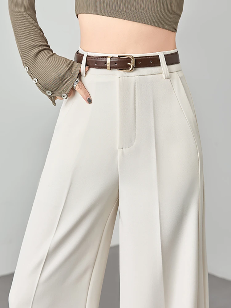 

Женские брюки Ele Beige: весенне-осенние, с высокой талией, прямые, струящиеся, в пол, повседневные, широкие штанины