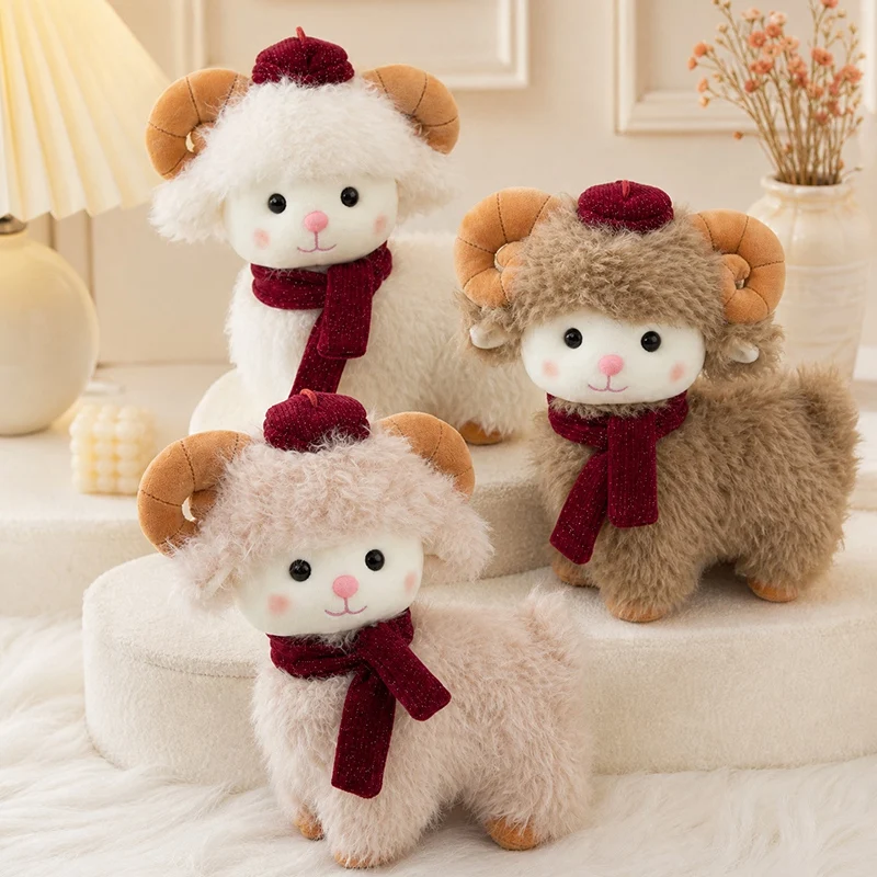 Standing Sheep Plush Toy White Light Brown Dark Brown Styles Fluffy Stuffed Animal Curved Horns 25/33cm Bedroom Decor