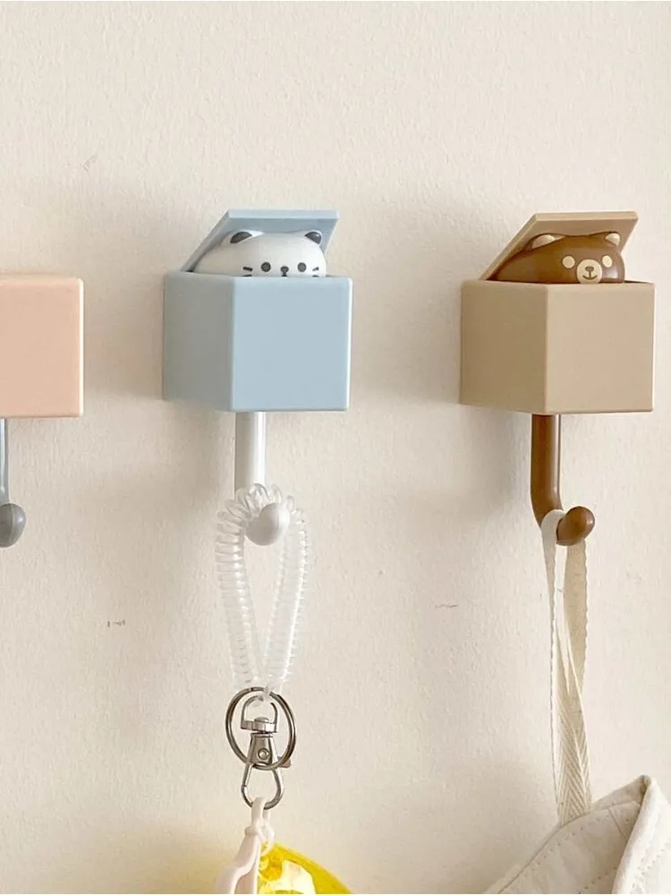 Cartoon Cat Decorative Wall Hook Adhesive Bedroom Door Hangers Keys Towel Umbrella Coat Holder Rack Bathroom Decoration Hook