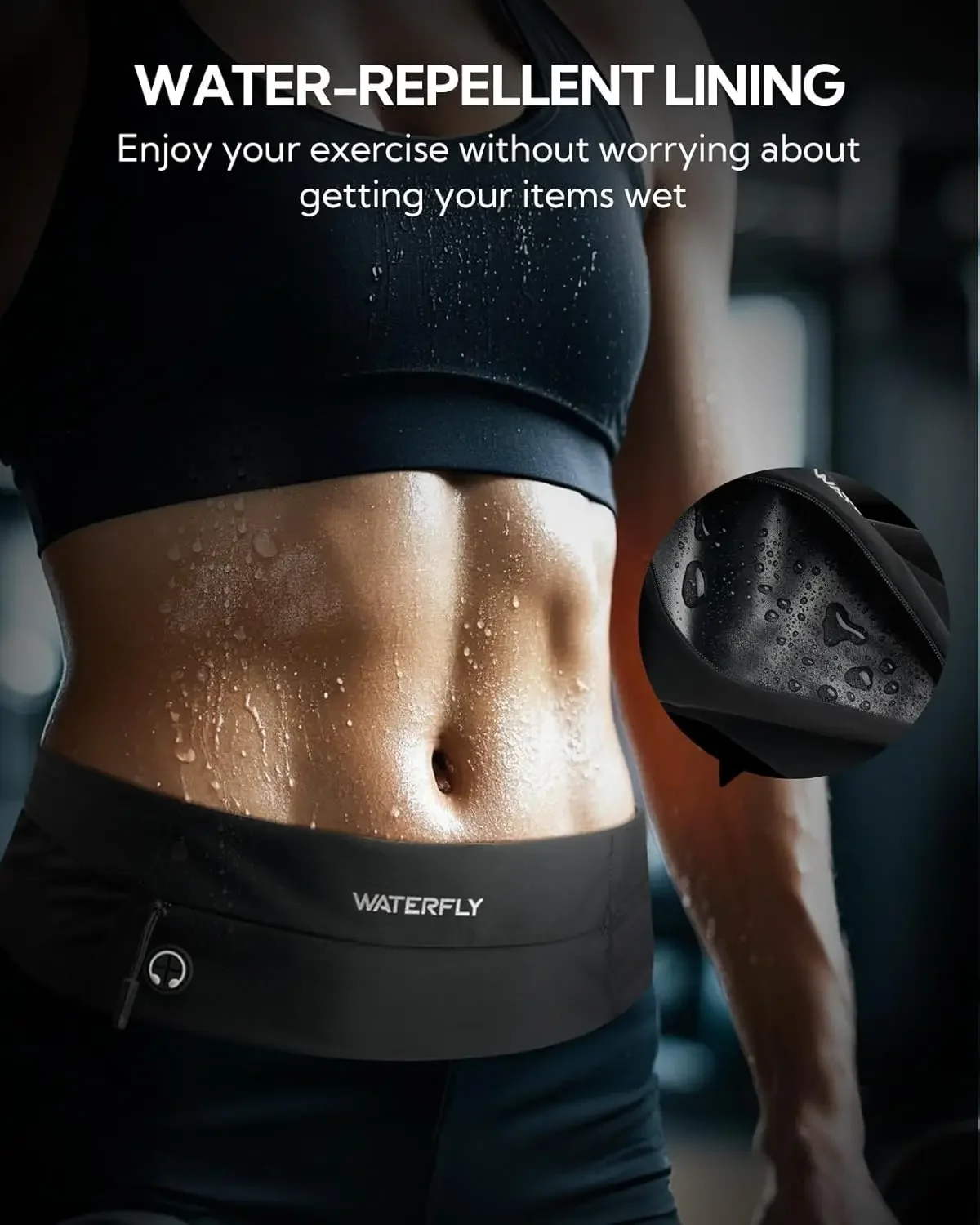 Picture 6: WATERFLY Running Belt Fanny Pack: Slim Waist Bag for Men Women, Workout Fitness Phone Holder for Exercise Marathon Jogging-Black