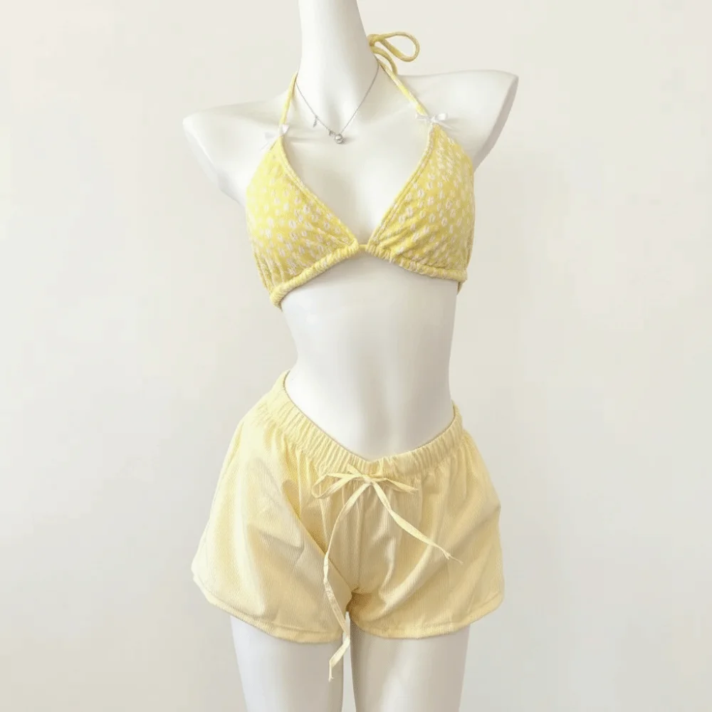 Lace-up Women's Swimwear Set Mesh Transparent Beachwear Long Sleeve Swimsuit Loose Sun Protection Bathing Suit Resort Wear