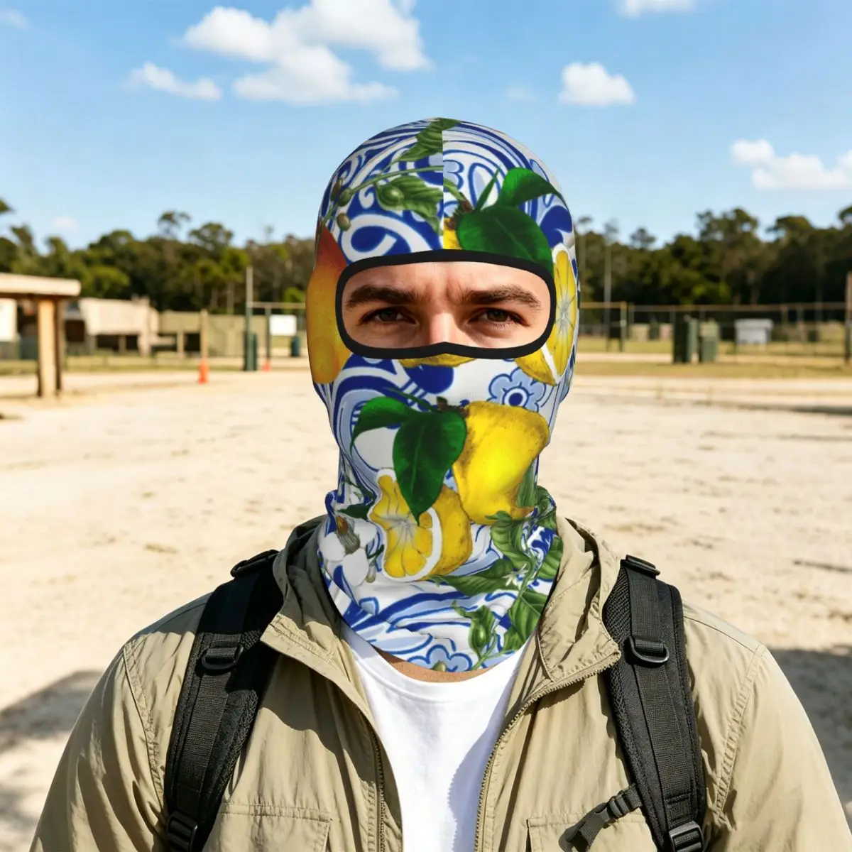 Lemon On Blue Tile Breathable Thin Balaclava Full Face Mask Sun Protection Neck Gaiter For Motorcycle Cycling Fishing Outdoor
