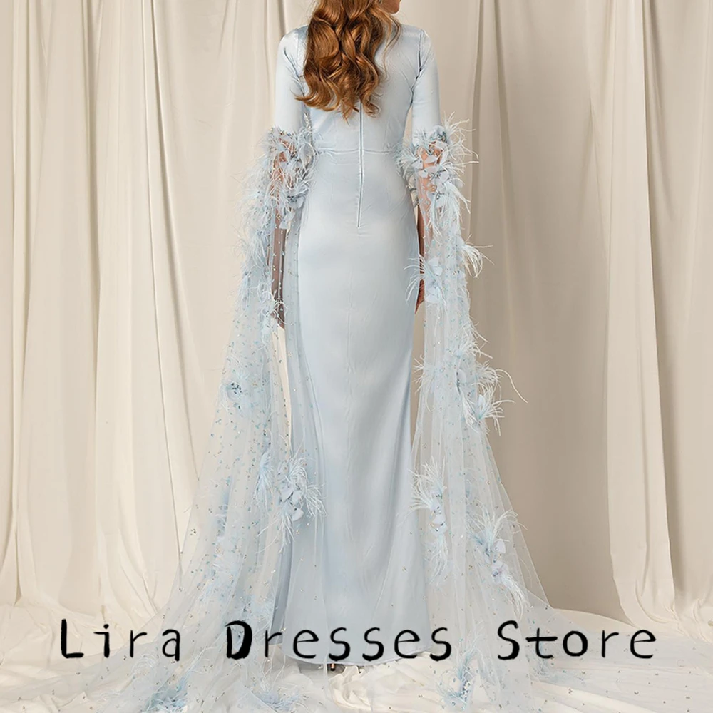 حورية البحر الريش الناعم رداء حفلات الطراز الحديث الخامس الرقبة نصف الأكمام فساتين السهرة مخصصة عالية الجودة فستان حفلة كريستال