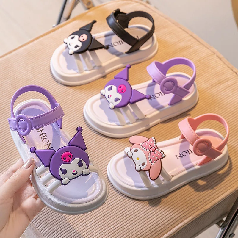 Sanrios Kuromi Kids Sandals My Melody Cute Summer Non-Slip Beach Shoes Anime Soft Casual Shoes Cartoon Sweet Slippers Girl Gift