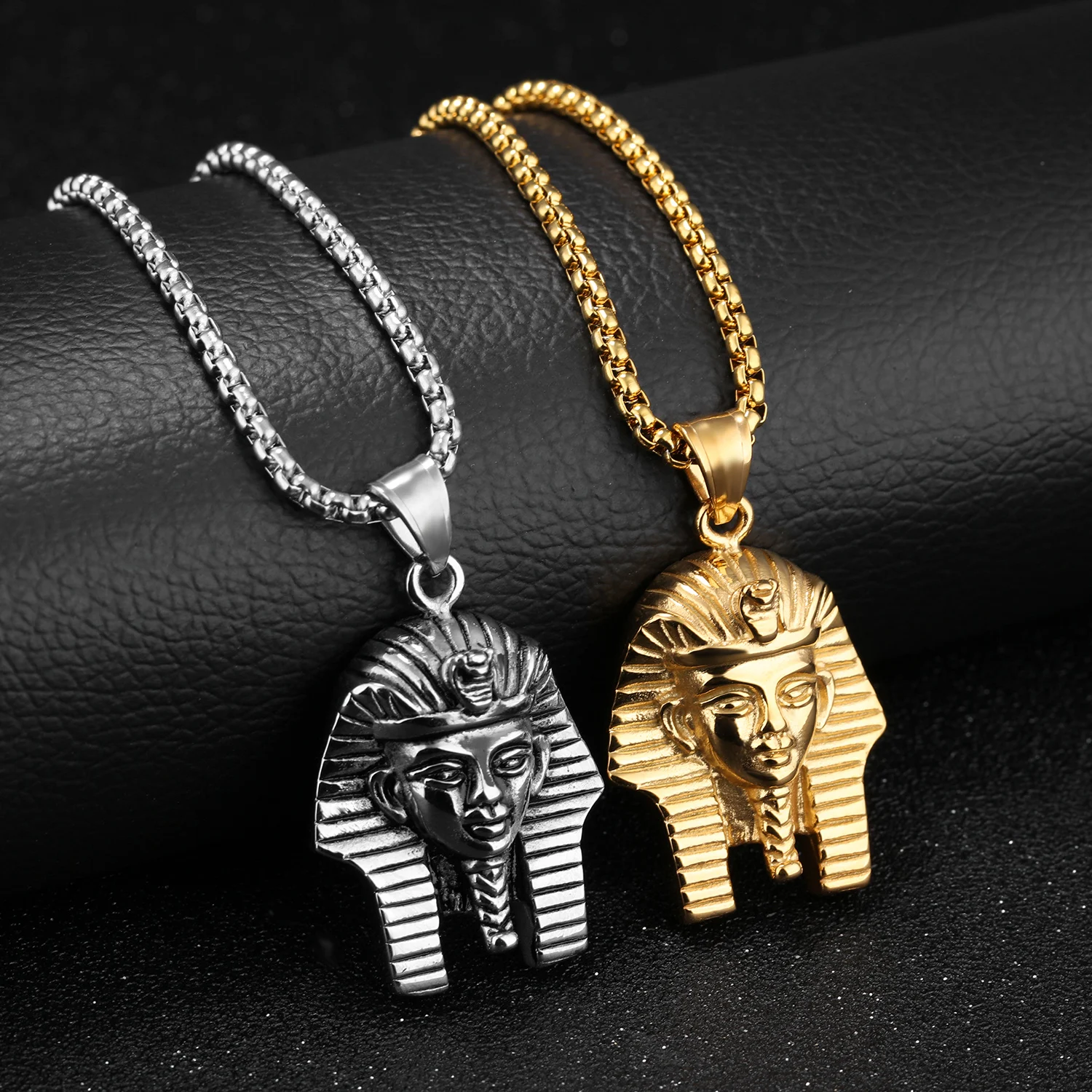 Stainless Steel Tutankhamun Egyptian Pharaoh Pendant Necklace Retro Jewelry Men Gift