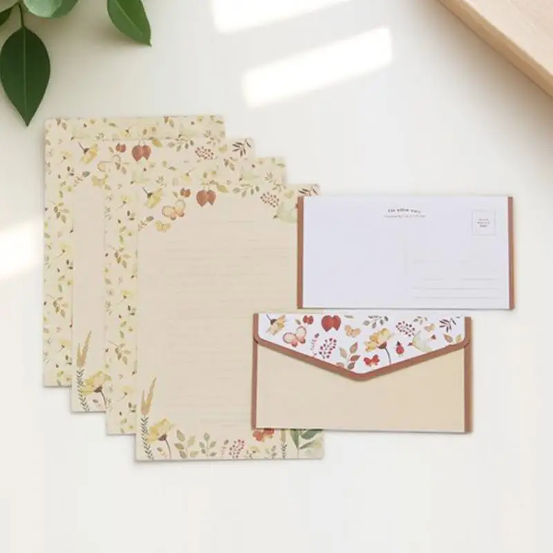 

5Sets Flower Printing Letter Paper and Envelopes Lovely Stationery Kit 15 Envelopes 30 Papers Chic Floral Design for Writing