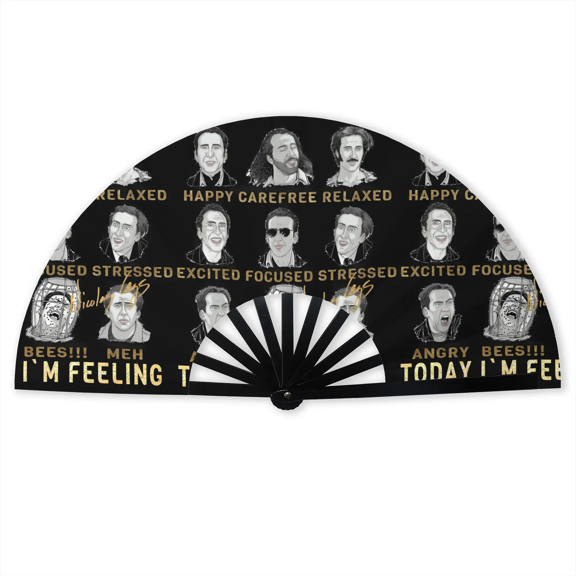 Nicholas Cage Emotion Folding Hand Fan Funny Polyester Fabric Fan Cool Summer Accessory Decorative Fans