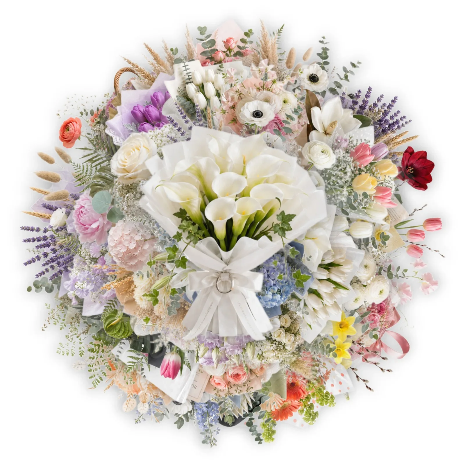 50 Pcs Transparent PET  Bouquet Artistic Stickers Creative Plant Floral Waterproof Vinyl Decals for Journal Laptop Gift