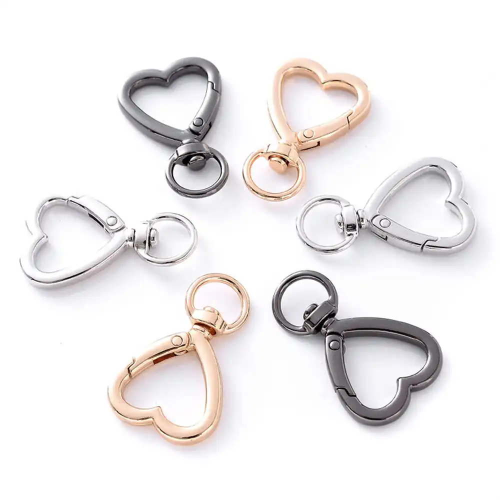 5Pcs Plated Heart Shape Rotation Lobster Alloy Spring Buckle Clasps Key Ring Holder Hook Carabiner for Jewelry Making Key Chains