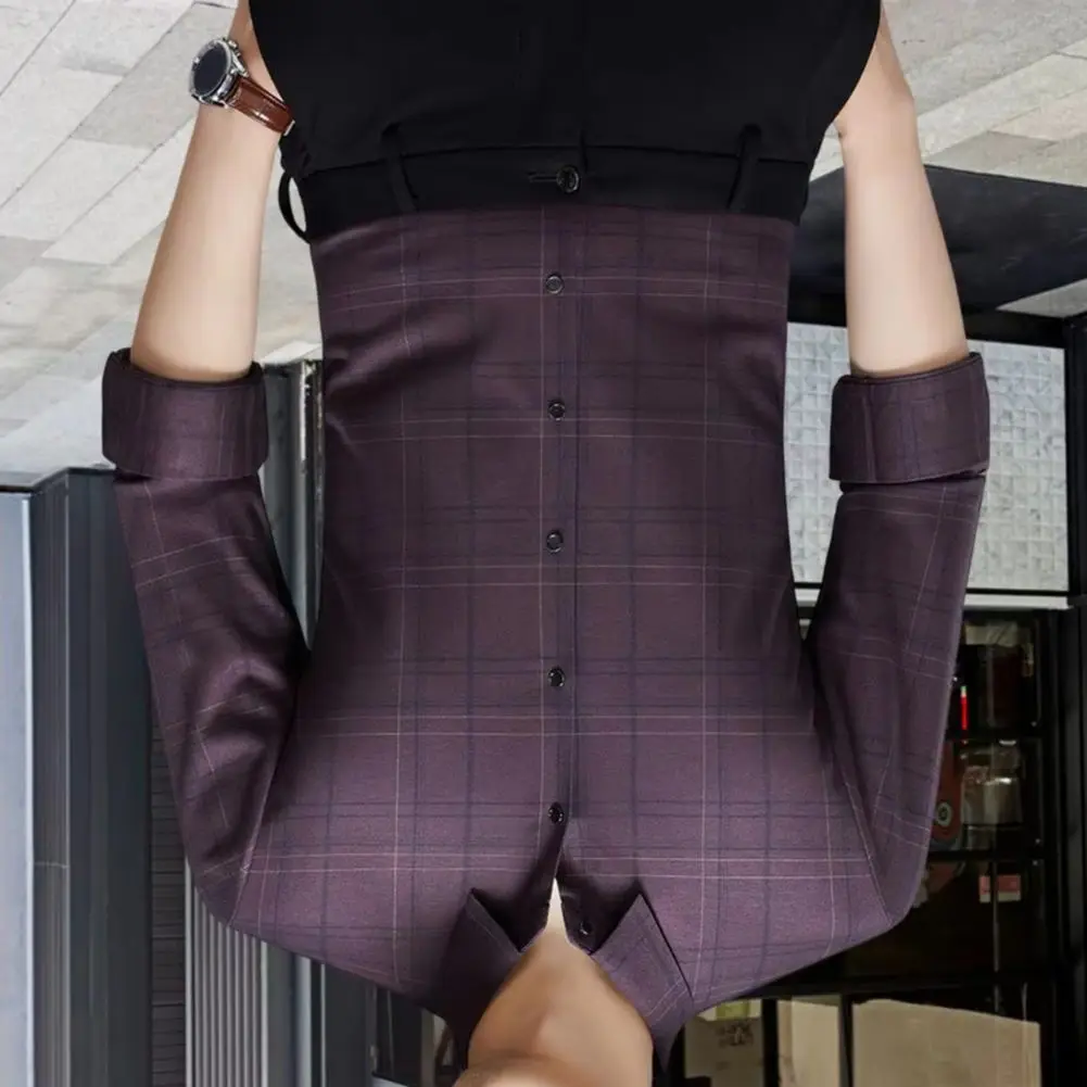 2026 Men Formal Shirt Long Sleeve Plaid Print Men's Formal Plaid Shirt with Lapel Collar Long Sleeve Business Button-up Shirt fo