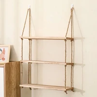 Wooden Floating Shelves for Wall Plant Flower Wood Swing Hanging Rope Storage Home Living Room Decor 1/2/3-tier 5
