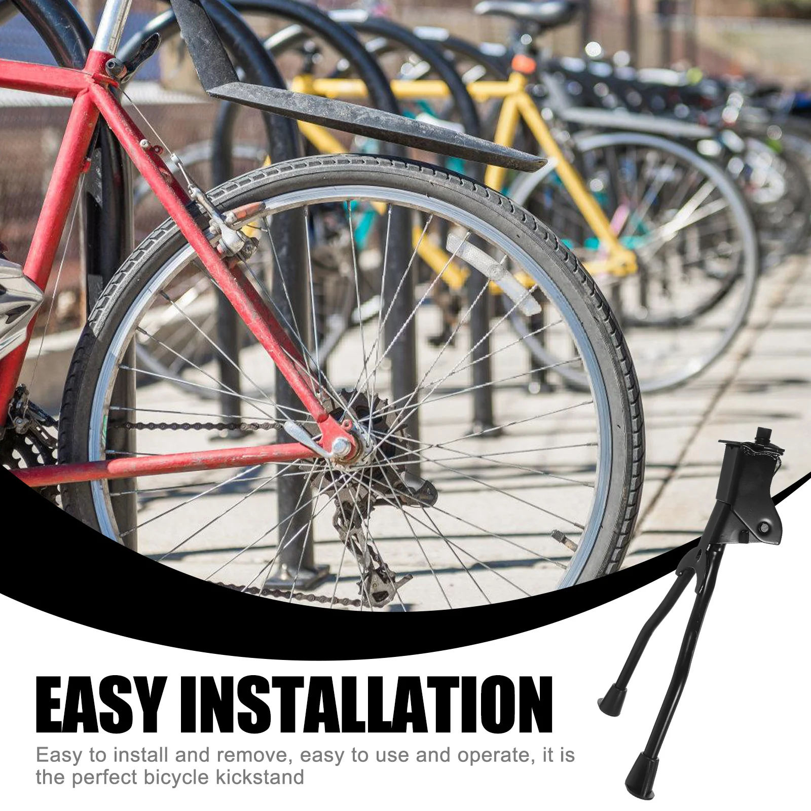 

1Pcs Double Leg Bike Kickstand Adjustable Foldable Mountain Bike Holder Parking Rack Support for 26 Inch and Above Bikes Black