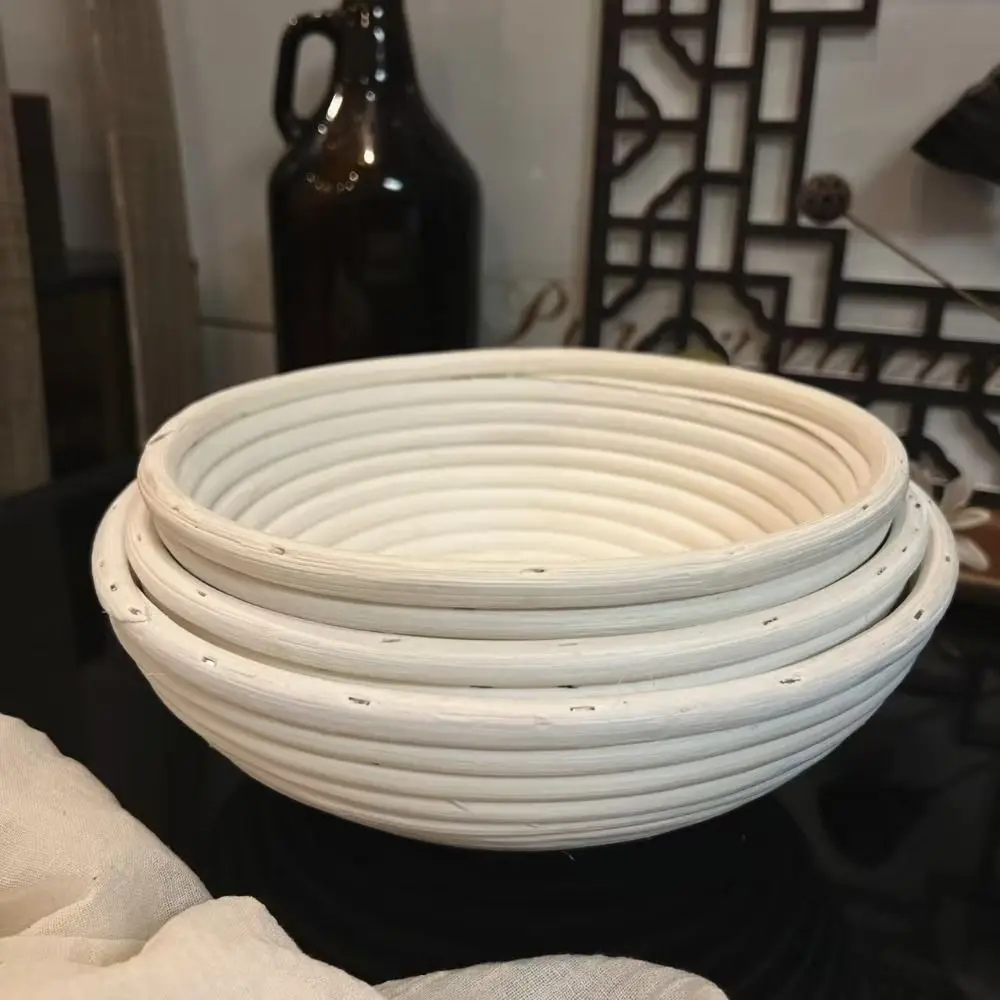 Round Bread Proofing Basket Linen Lining Handmade Dough Rising Rattan Basket Bread Fermentation 6 Sizes Bread Basket