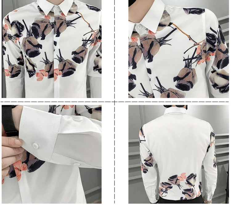 Chemise de luxe à manches longues pour homme, modèle Floral coréen, coupe cintrée, décontracté, boîte de nuit, automne 2023