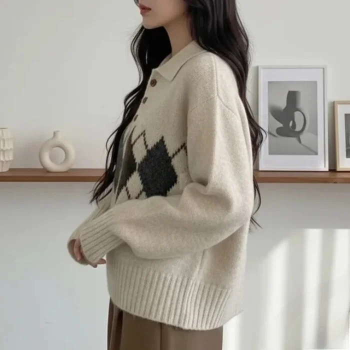 Chic Women's Loose Knitted Sweater Coat Soft Versatile Lazy Sle Autumn Winter New Arrival Faionable Casual Inner Wear Top