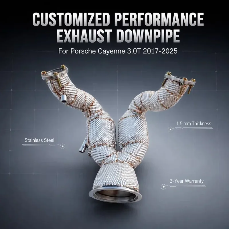 Perfectly Customized Performance Exhaust Downpipe Specifically Designed for Porsche Cayenne 3.0T 2017-2025