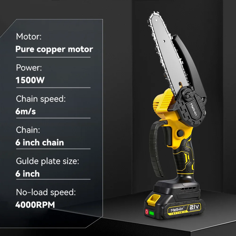 MELLWIN 6 Zoll Akku-Elektrokettensäge Garten-Mini-Astschere Holzbearbeitungs-Elektrosäge für Makita 18V Akku – Detail 4