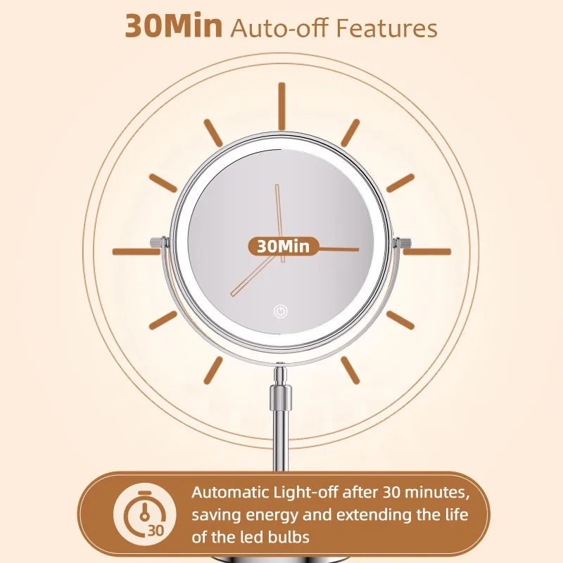 8 Inch Makeup Mirror With Light Lamp 10X Magnification 3 Color Lights,Adjustable Brightness Height Standing Cosmetic Mirror