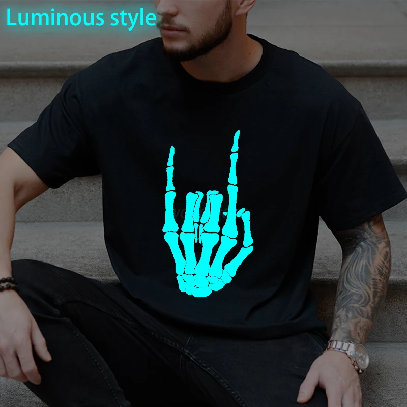 

2026 New Gothic Style T-shirt Casual Fun Skull Luminous Style Pattern Men And Women Streetwear Crewneck Short Sleeve Male Tops