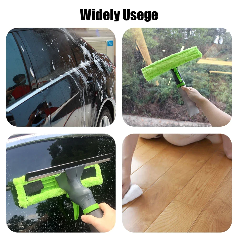 1set Spray Scraper Brush Water Spray Window Cleaner Glass Scraping Wiper Microfiber Cloth Pad Kit Household Cleaning Tool 3 in 1