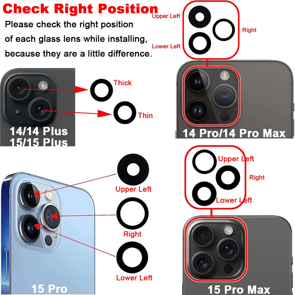 Lentille de caméra arrière OEM pour iPhone, Poly XS MAX, 11 Pro Max, 12, 13 Mini, 14, 15 Plus, Pro Max, outils de réparation adhésifs, kit de